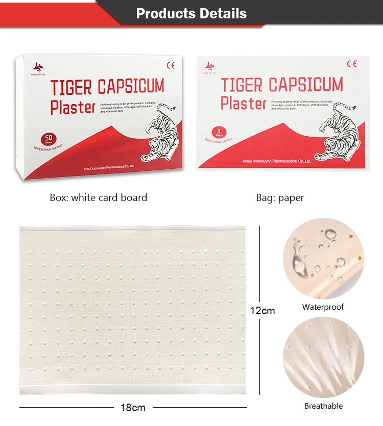 White Cotton Fabric Hot Capsicum Tiger Plaster for Pain Relief
