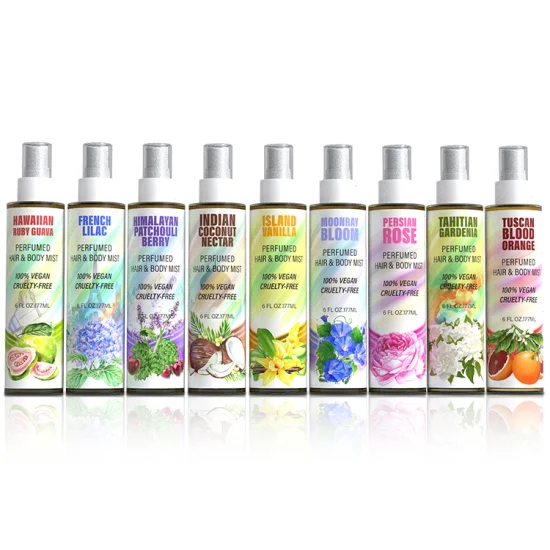 100% Vegan Cosmetic Wholesale 4 Types of Body Fragrance Mist Spray Women′s Perfume Hair Mist Spray Private Label